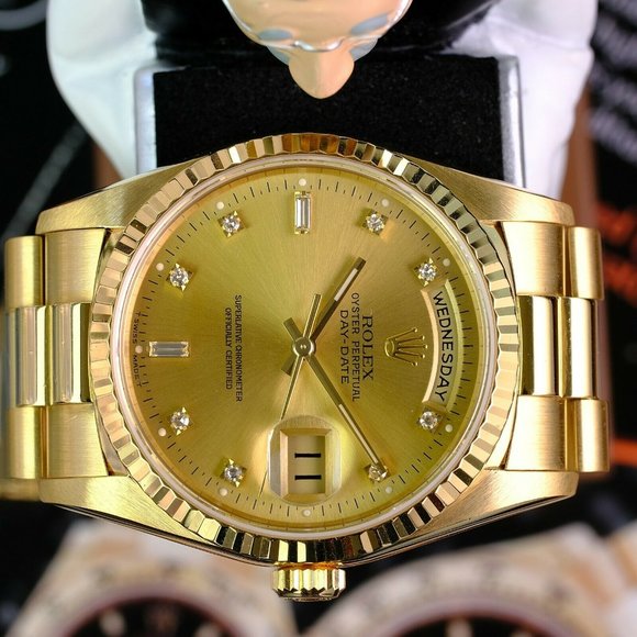 Authentic Rolex Day-date 18238 18K Yellow Gold Factory Dial 36mm Double Quick - Picture 10 of 11
